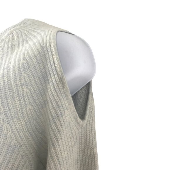 Saks Fifth Avenue Cashmere Sweater Small Cold Shoulder Ribbed Blue FS-1187 - Picture 7 of 10